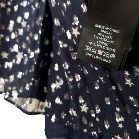 NWT Kate Spade Night Sky Star Ruffle Tiered Silk Skirt Navy/Silver 10 - Picture 6 of 9